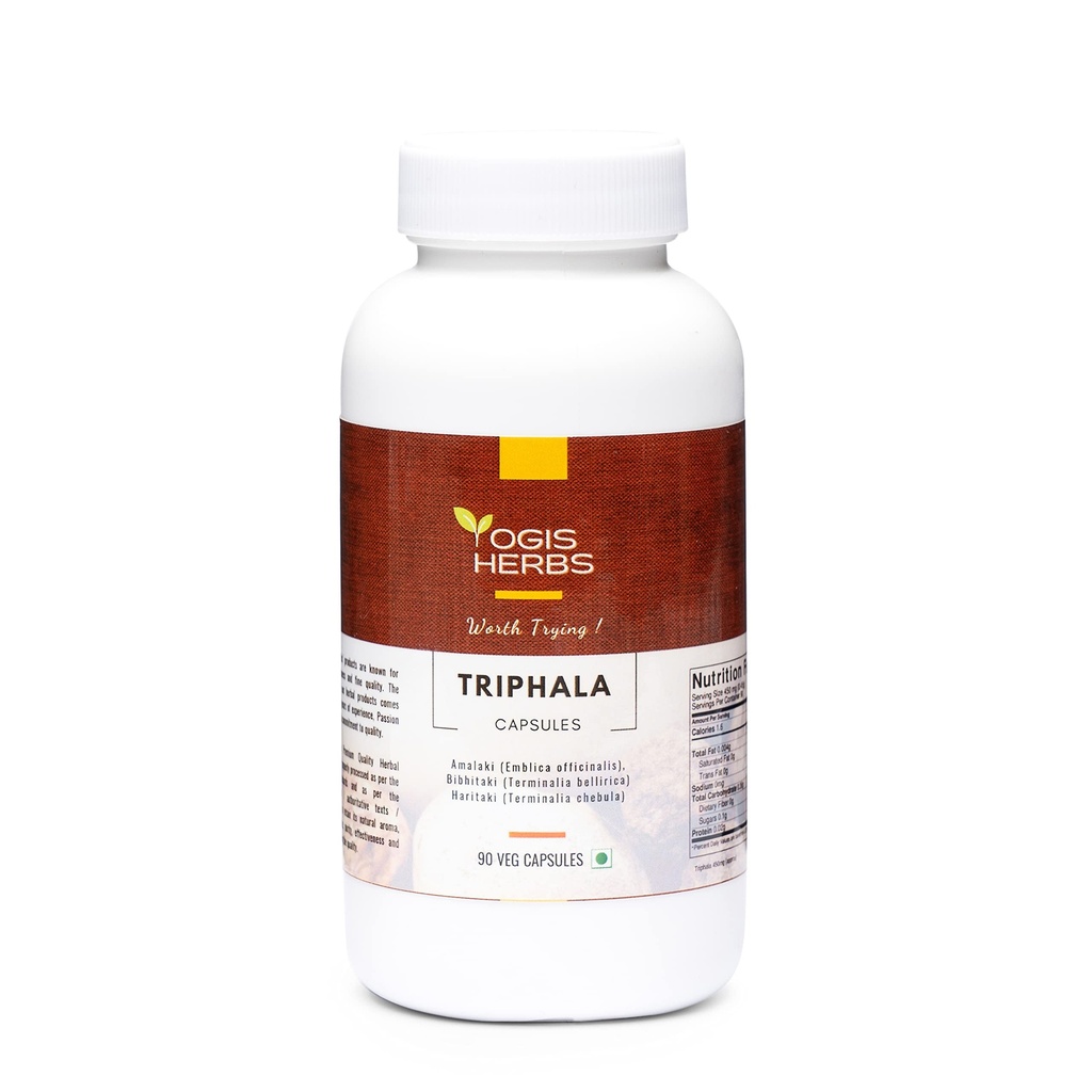 YOGIS HERBS Triphala Capsules Amalaki (Emblica Officinalis), Bibhitaki (Terminalia Bellirica)和Haritaki (Terminalia Chebula) 90 Veg Capsules