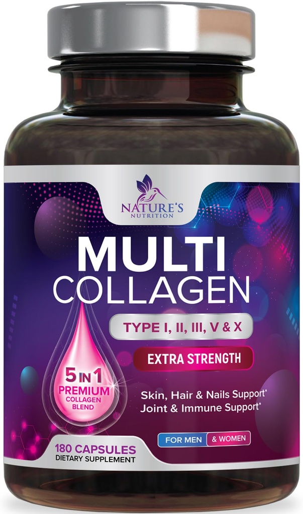 多烯烃补充剂 2400 mg - 类型 I, II, III, V & X 多烯烃Peptides Pills for Men & Men, Hydrlyzed Collagen 补充剂, 头发,皮肤, Nail, & 联合支持补充剂 - 180 Capsules