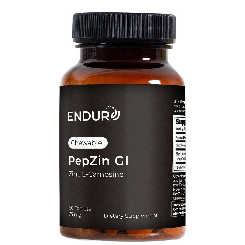 Endur PepZinGI ZINC-CARNOSINE Chewables, Digestive Supplements, Gentle & 有效的消化健康公式, Gluten Free, 75mg (60平方块)