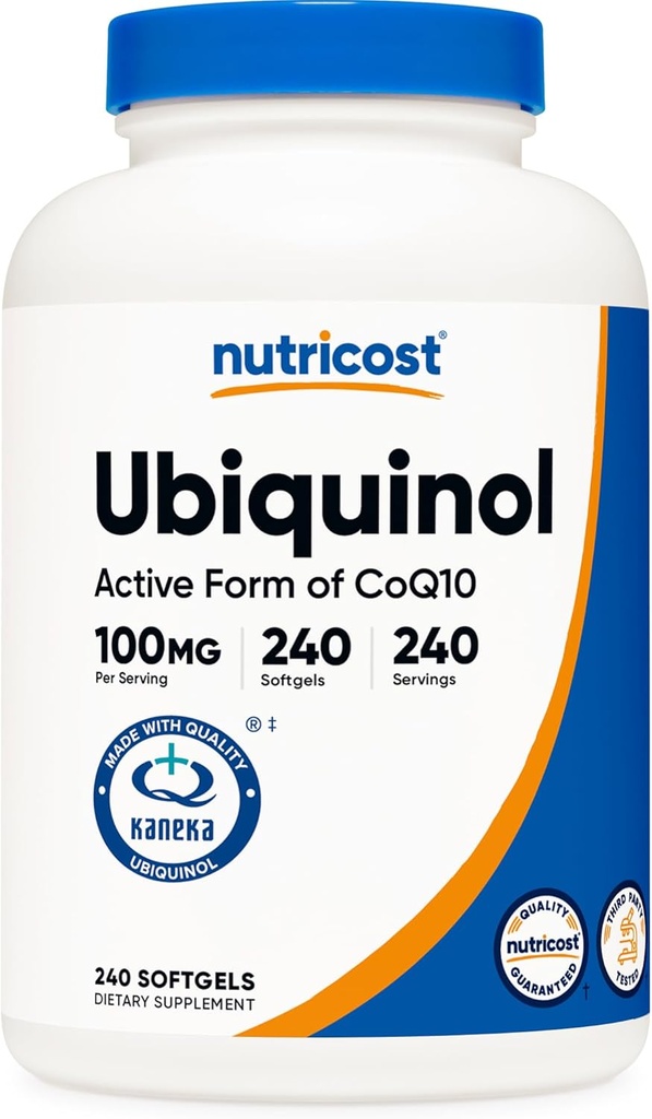 营养成本 Ubiquinol 软胶(100mg,240Softgels) - 高级吸收抗氧化剂 → 活性形式 CoQ10 - Gluten Free, 非GMO
