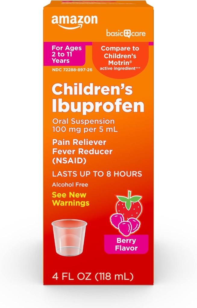 基本护理儿童Ibuprofen口服暂停100毫克,Berry,4 fl oz(包1)