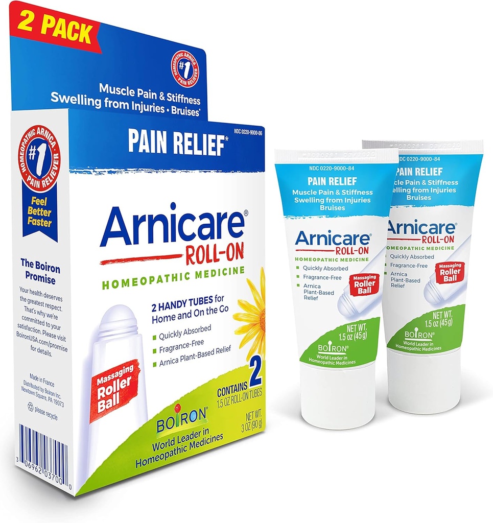 Boiron Arnicare 卷轴式,用于减轻联合疼痛、肌肉疼痛、肌肉疼痛和来自布鲁斯或伤害的疾病 -- -- 非油脂和香油 -- -- 2个伯爵(包1)