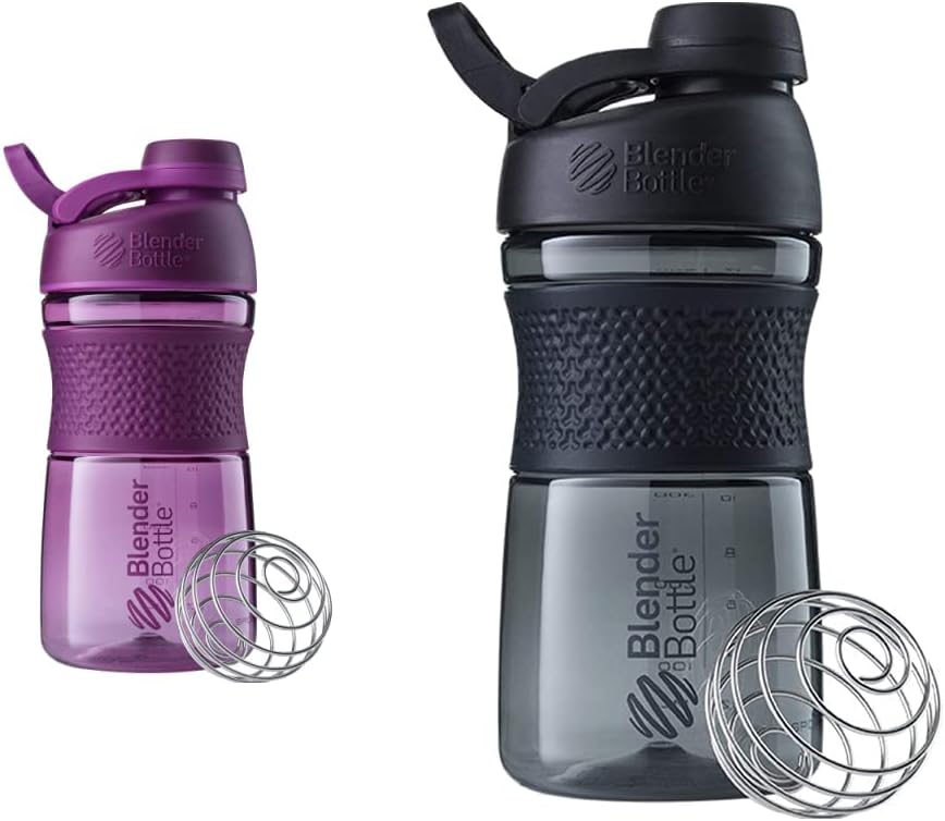 BlenderBottle 20-Ounce 黑色和Plum 蛋白质摇摆瓶装有 BlenderBall Wire Whisk