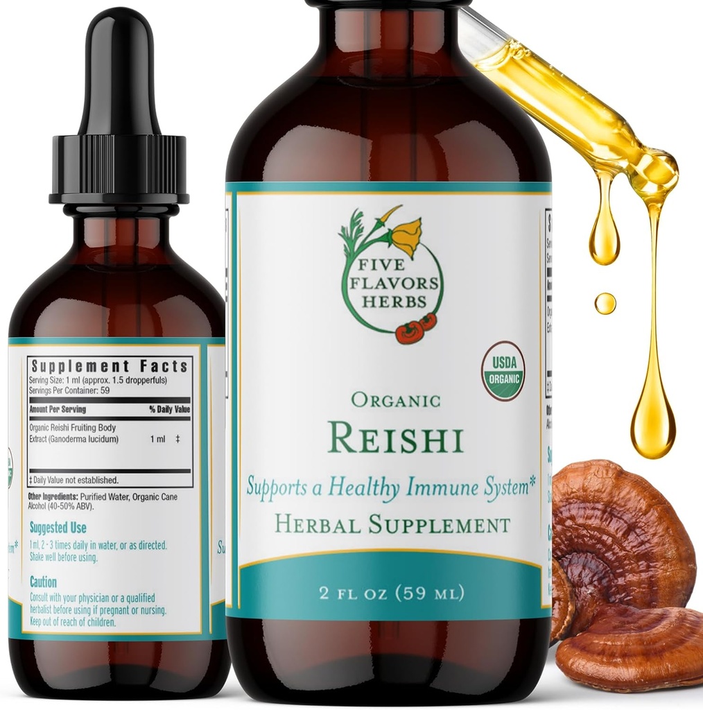 Reishi Tincture - 神经和免疫系统支持、呼吸系统、心血管和元素健康、焦点和冷静意识、草药补充剂 - 2 Fl Oz