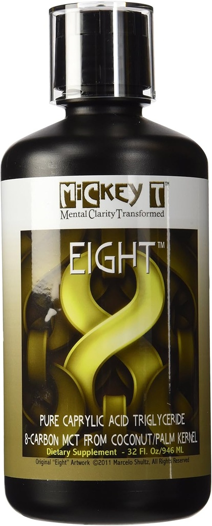 MiCkey T 8 32oz - 纯C8 MCT Oil - 不是混合剂 - 100% C-8 Caprylic Acid - Keto Friendly - Vegan - Kosher - 美国制造 - 非GMO - 来自椰子/Palm Kernel