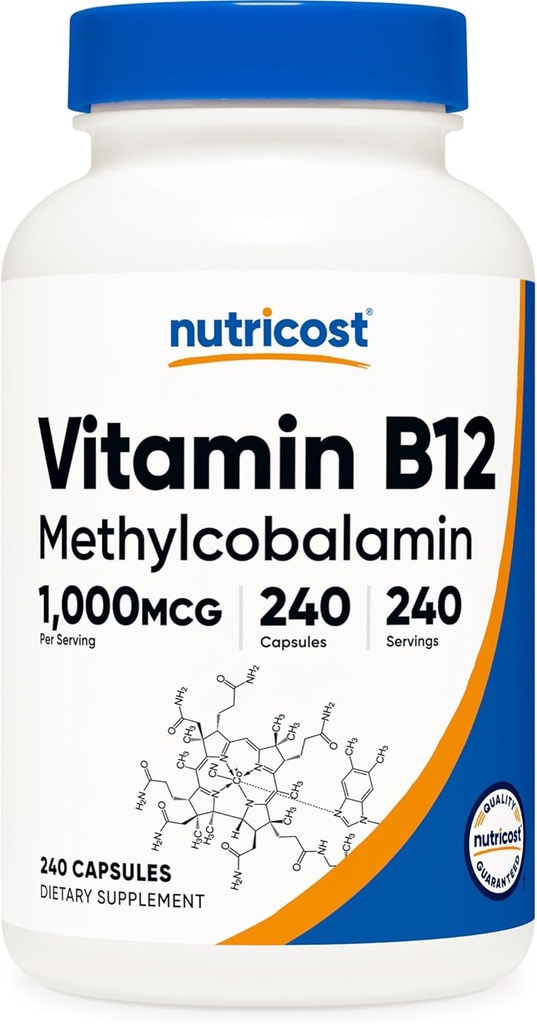 营养成本 维生素B12(甲基乙基科巴拉明) 1000mcg, 240 capsules - 蔬菜, Non-GMO & Gluten Free B12 补编