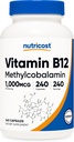 营养成本 维生素B12(甲基乙基科巴拉明) 1000mcg, 240 capsules - 蔬菜, Non-GMO & Gluten Free B12 补编