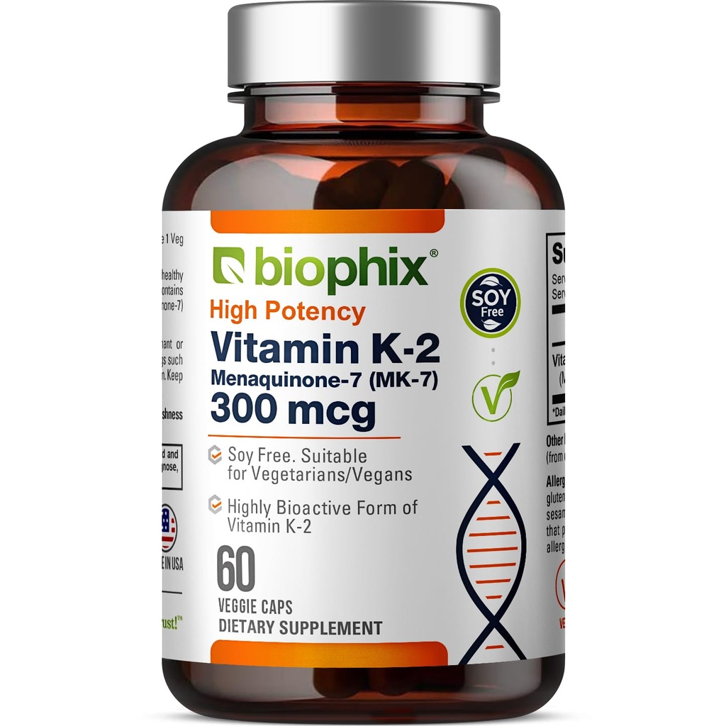 活体维生素K2 MK-7 300mcg,60 Vegan Capsules – 骨强力和免疫健康高概率补充剂