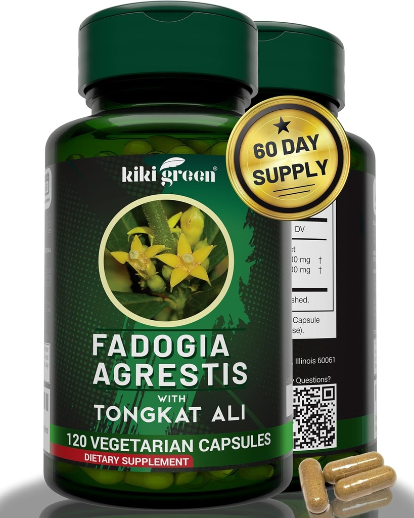 KIKI Green Fadogia Agrestis 和 Tongkat Ali 草药补充剂 - 1000 mg Per service - 120 Vegan Capsules for Daily Boost and Virtuality