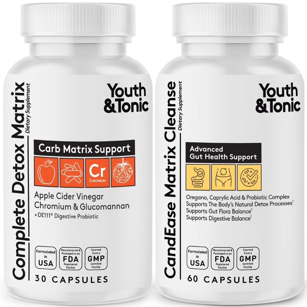 CandEase & Complete Detox Pills 身体 Alkalise 恢复正常酸度水平 消化平衡和固醇健康支持 \ \ 清洁复合物 wIith 更多抗生素 Caprylic Oregano Enzymes ACV