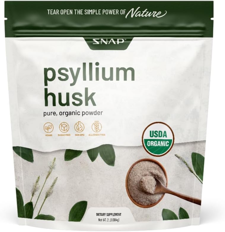 Snap 补充 Psyllium Husk USDA 有机粉,支持健康胶,清洁消化系统,艾滋病消化健康,非GMO,纯有机粉,2LB