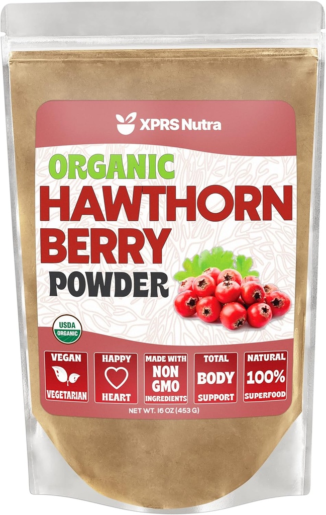 XPRS Nutra 有机霍桑贝里粉末 - Premium USDA 有机霍桑贝里粉末用于心血管支持 - Vegan 友好的温室保健补编(16 Ounce)
