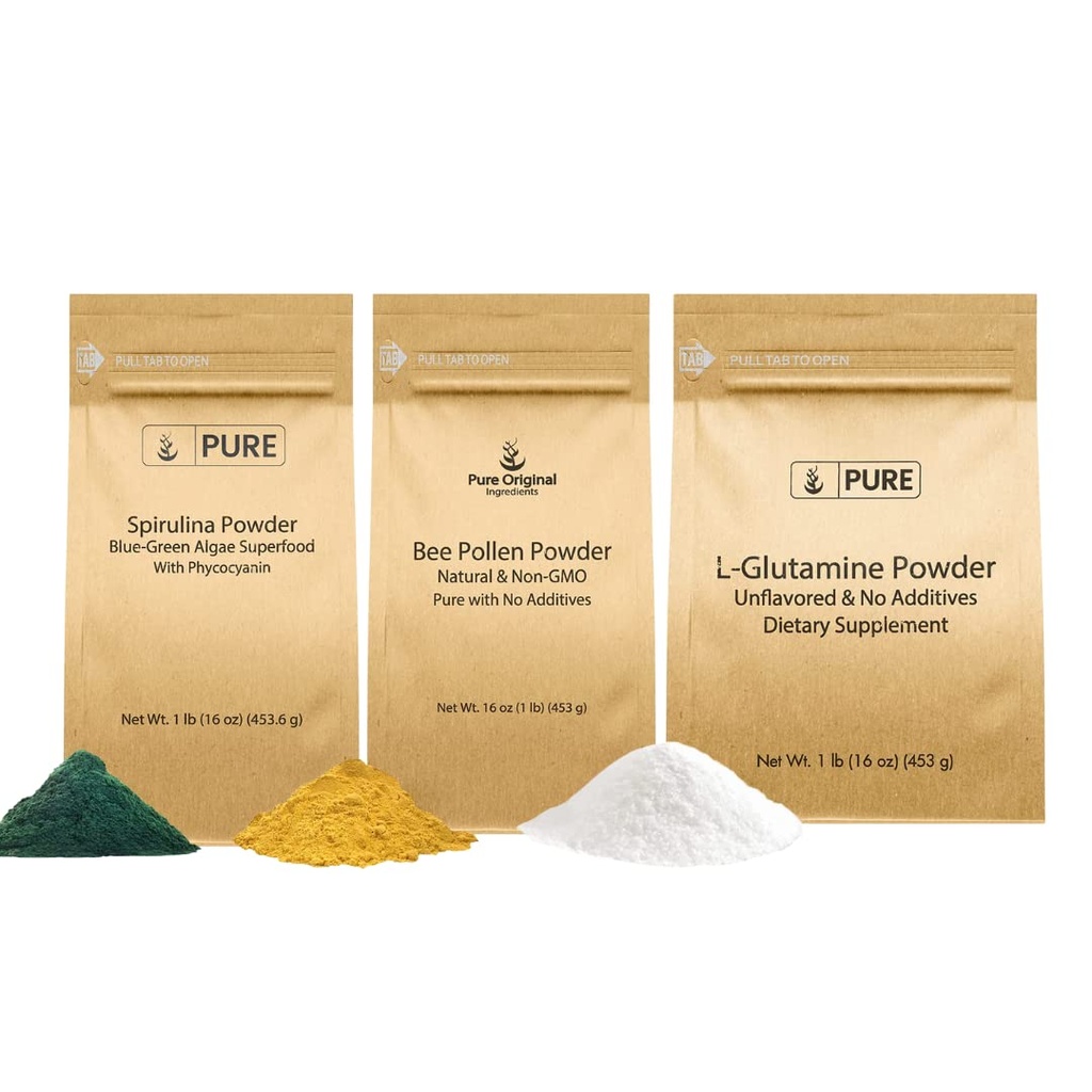 原生蛋白蜜蜂、L-Glutamine和Spirulina粉末盒,(1.b)食品安全,补充粉末
