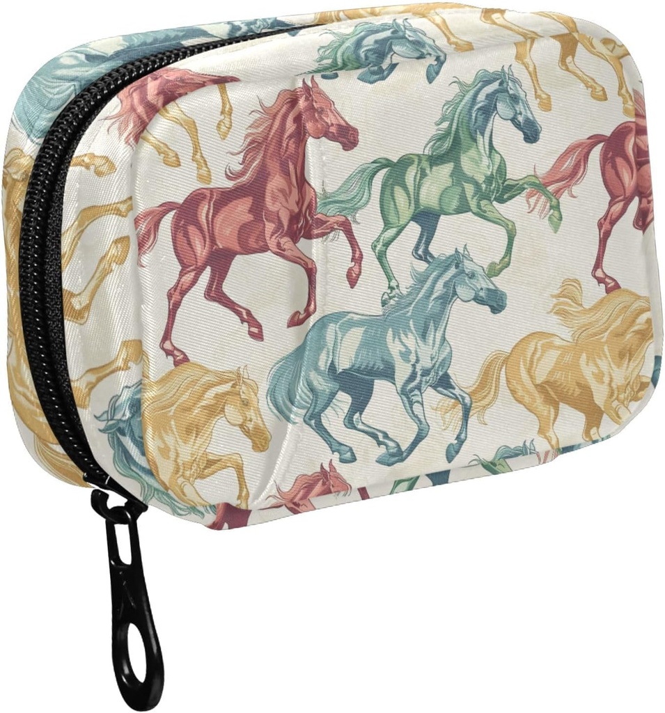 Fstylead Beautiful Running Horse Pills for Purse, 每周携带Zipper的便携式药盒,用于储存维生素鱼油药品