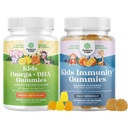 Bundle of Omega DHA Gummies for Kids - Fatty Acids Omega 3 6 9 with Vitamin C for Brain, Immunity & Vision and Kids Immunity Support Gummies - Delicious Vitamin C with Zinc & Echinacea Immune Booster