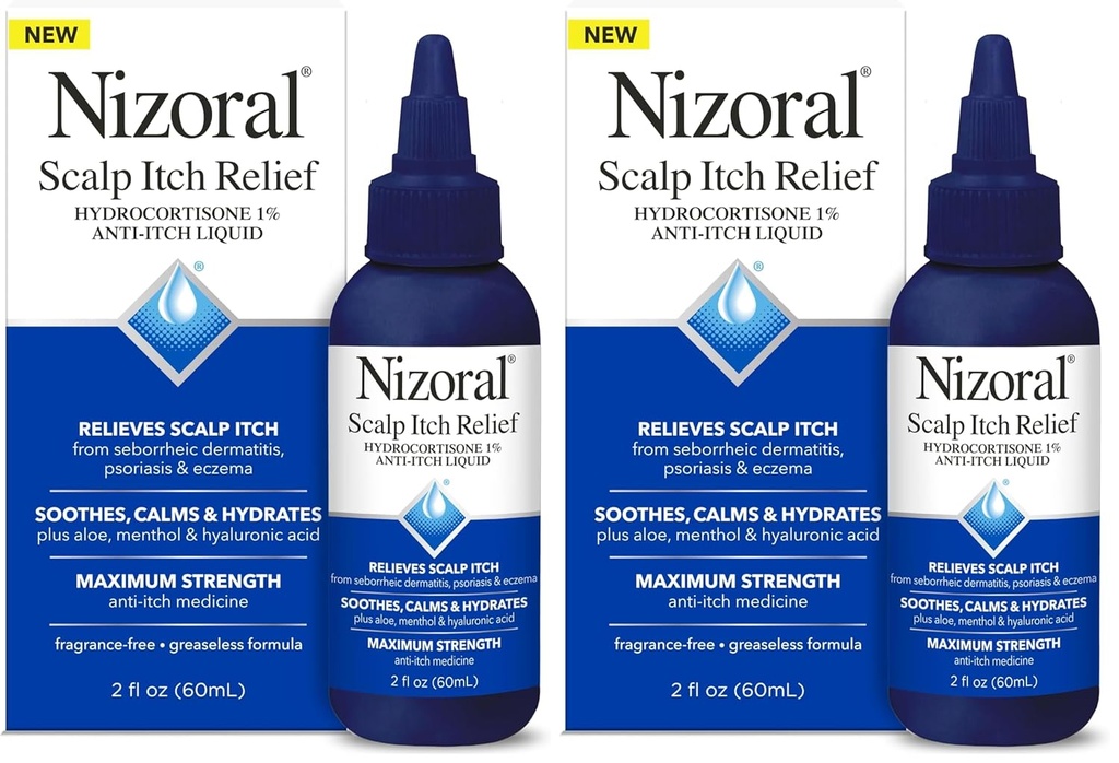 Nizora Scalp Itch 救济液体——释放Scalp Ich和Soothes, 镇定剂和水合剂, 具有最大强度的抗痒药物(Hydrocortisone 1%), 2 Fl Oz (2包)