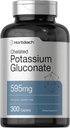 Horbäach Chelated Potassium Gluconate 补充品 | 595 mg | 300 Caplets | 蔬菜,非GMO, Gluten Free