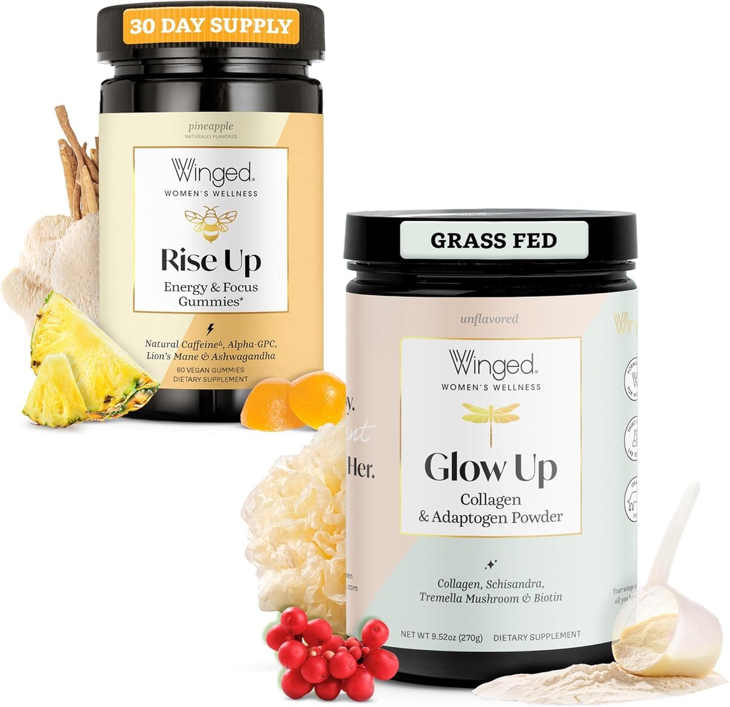翅膀起伏Gummys QQ 能量和大脑助推 补充 & Glow Up Collagen Powder QQ 更好的发型,皮肤,钉子给女性捆绑
