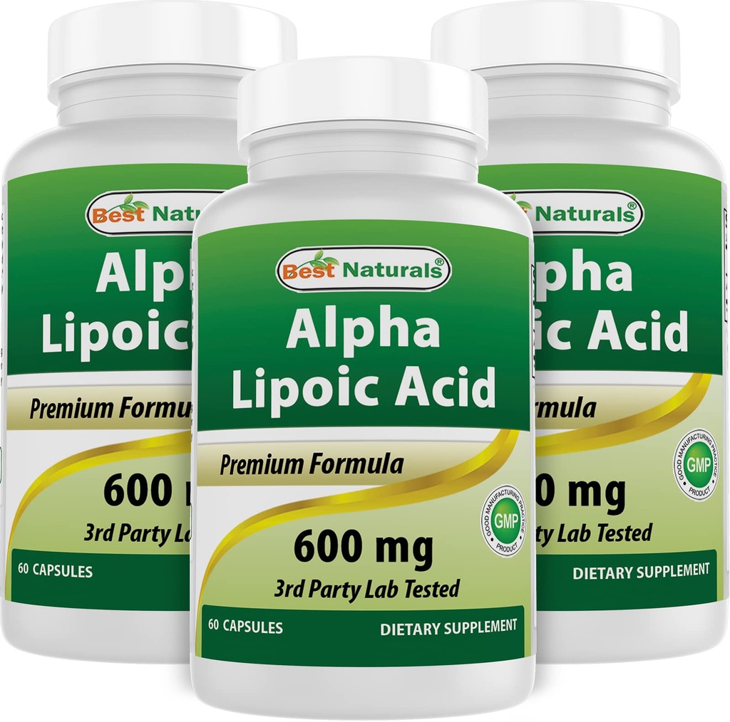 最佳天然物Alpha Lipoic Acid 600 mg 60 Capsules - ALA 强抗氧化剂(60 Counter of 3)