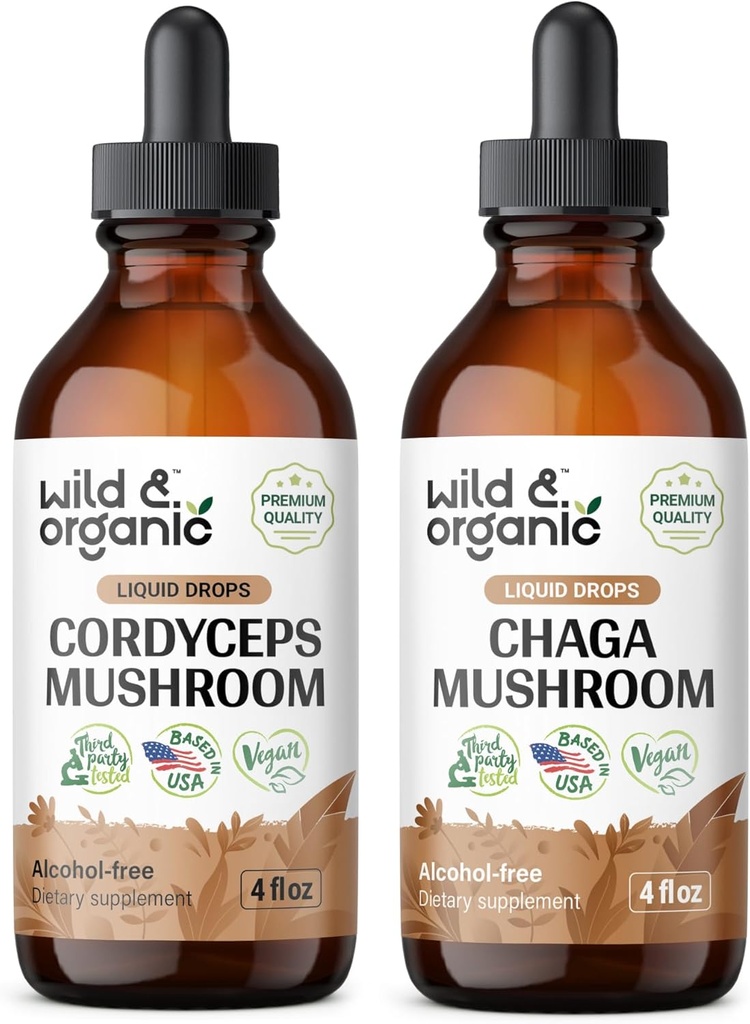 野生和有机的 Cordyceps 叮当 4 fl oz & Chaga 蘑菇叮当 4 fl oz
