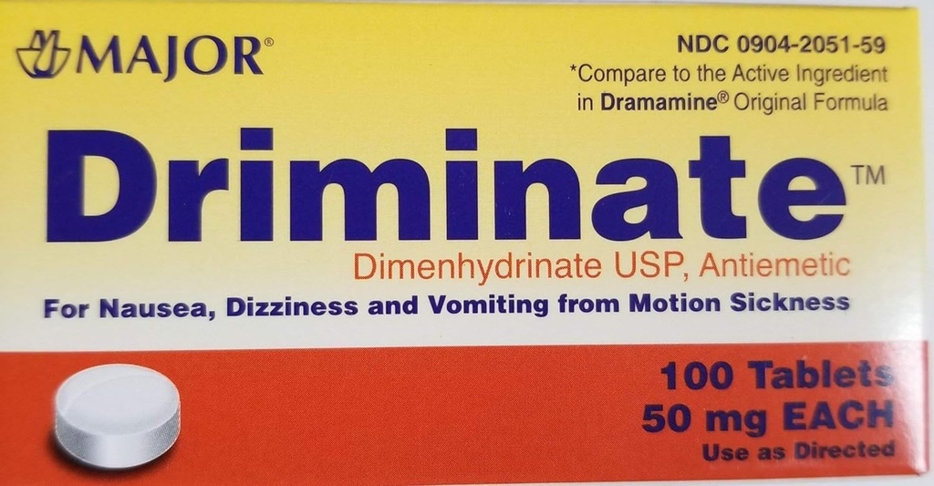Driminate=中的日期值 (帮助) 50 mg 100 Ct治疗恶心、头晕和从运动中呕吐