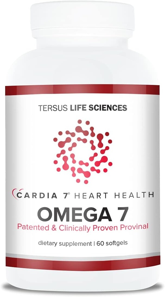 Cardia 7 Heart Health Omega 7 - 含有专利的Provinal Puized Omega 7 Fatty Acids - 无鱼气味或Burp-Back - 60ct软宝石