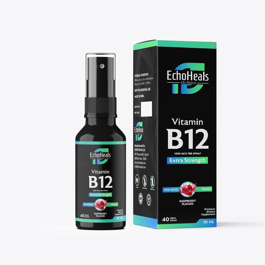 维他命 B12 液体喷雾 维他命 B12 能量支持 维他命 Non-GMO Gluten Free | 40 喷雾 | 1500 mcg 每喷雾 | Raspberry Flavor 1 fl Oz