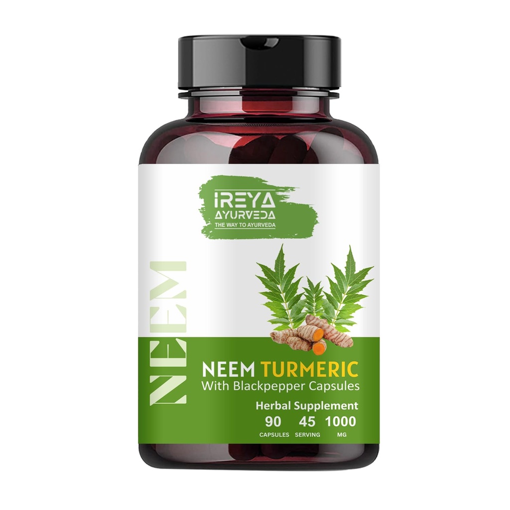Neem & Turmeric Capsules → 90 Capsules Made Black Pepper, Neem, Turmeric