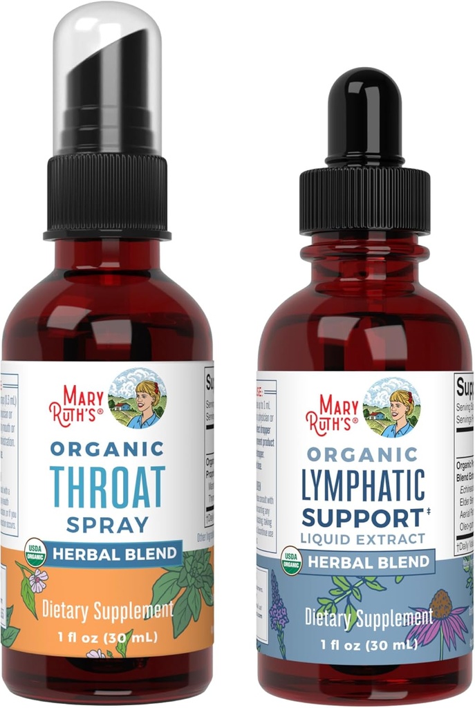 MaryRuth 有机咽喉喷洒(无味)和Lymphatic Cleanse Drops − USDA 有机、清洁标签项目