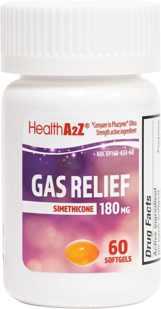 HealthA2Z® Gas Relief Simethicone 180mg| 胃部不适和气体的救世主 |反平坦 | liev  Re 气体快 (60 Counter of 1)