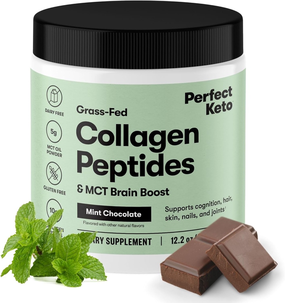 Keto Collagen蛋白粉配有MCT Oil - 草料,GF,多份补充品,最适合Ketogenic饮食,用作Keto Creamer, 用于女性和男性的咖啡和摇晃(Mint巧克力)