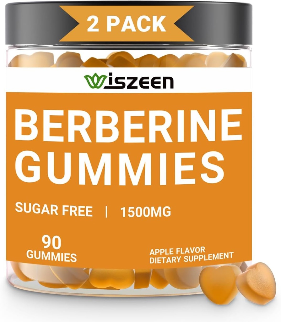 2 Pack Berberine Gummys, Sugar Free Berberine Supplement 1500mg 与锡兰肉桂, Berberine Gummy 成人配料