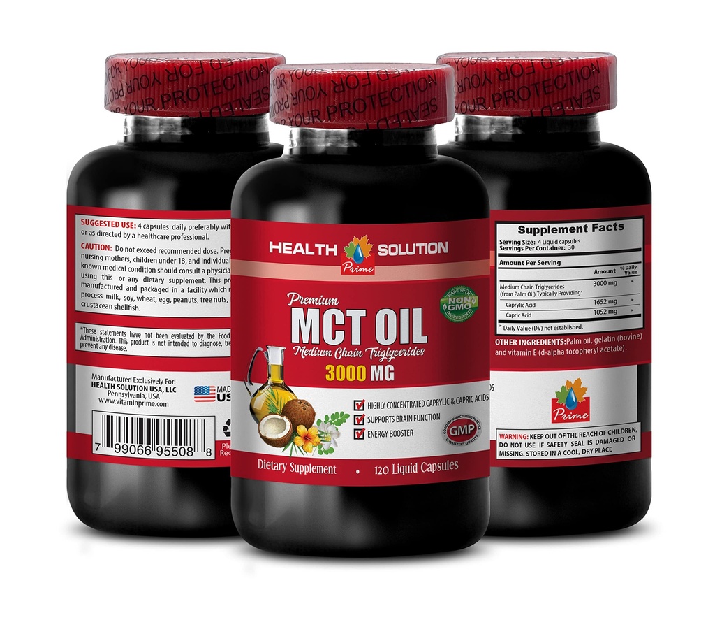 免疫系统促进剂 - MCT Oil 3600MG,100%纯度 - 中链三甘油酸盐,mct Oil 补充软胶,mct Oil Pills 有机,mct Oil Capsules,mct Oil Pills,mct Oil - 1瓶(120软胶)
