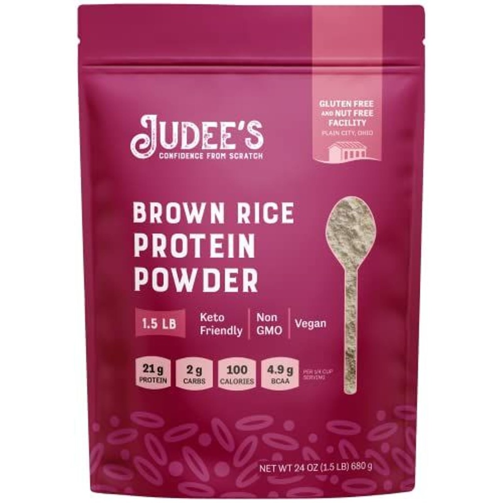 Jude's Gluten Free Brown 水稻蛋白粉 - 植物基 Vegan 蛋白质 - Gluten-Free Meal 替代剂 - 1.5磅,不味