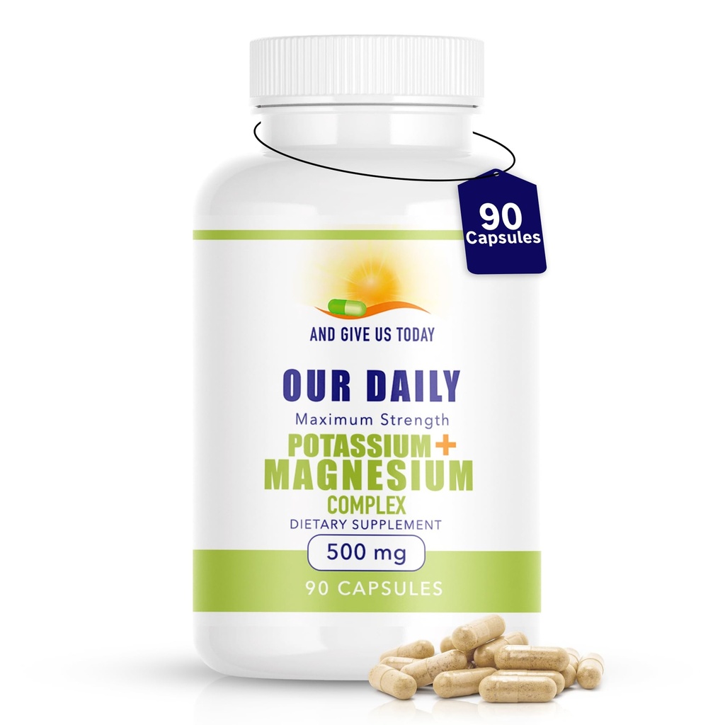 我们的每日Vites Potassium Magnesium Supplement 500mg - 强力Magnesium Potassium Supplement 配有 5 种镁 用于肌肉恢复,腿板,Gluten-Free Non-GMO - 90 Caps