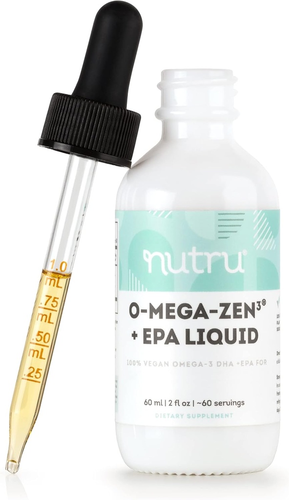 O-Mega-Zen3 + EPA Vegan Omega 3 DHA EPA 液体补充剂 - Algal Omega3 基本脂肪酸 - 2 Fl Oz