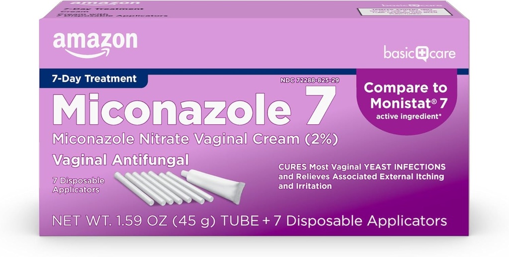 基本护理 Miconazole 7, Miconazole Nitrate Vaginal Cream 2%,妇女7天的Yeast感染治疗,女性护理,1.59盎司(1包)