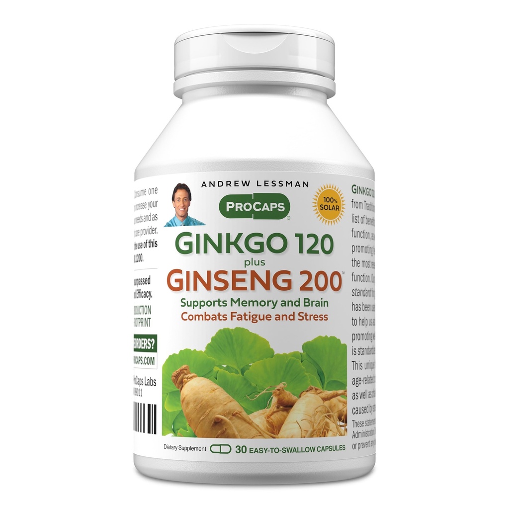 Andrew Lessman Ginkgo 120 Plus Ginseng 200mg - 30 Capsules - 支持大脑,内存和认知函数的标准化提取组合. (原始内容存档于2018-03-29). Adapologine, Combats Results and Fatigue. 无附加