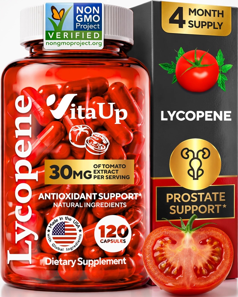 男性的Lycopene补充剂——美国制前列腺补充剂——天然番茄提取剂——前列腺、皮肤和抗氧化剂支持的非GMO Lycopene补充剂——120
