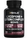 Lycopene + Lutein 60mg 补充 + 眼健康与视觉支持 + 健康眼和皮肤抗氧化剂 + 健康眼和皮肤 Non-GMO, Gluten Free + 180 蔬菜 Capsules → 在美国制造