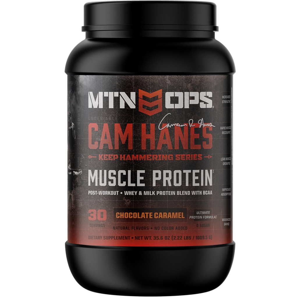 MTN OPS Cameron Hanes 保持锤子Whey蛋白粉,巧克力焦糖Flavor, 30种服务