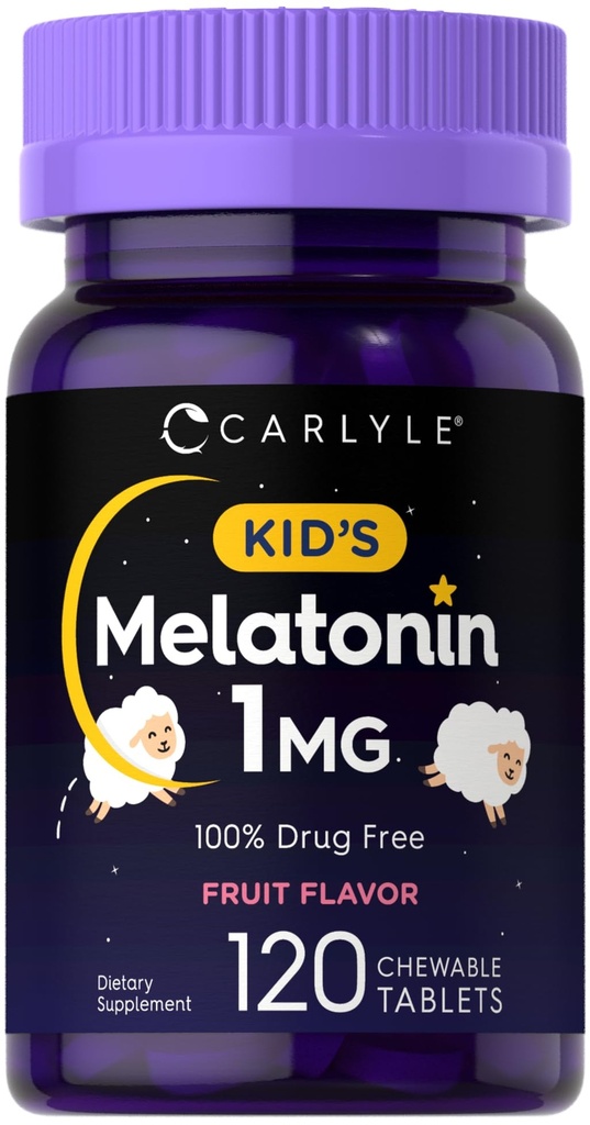 Carlyle Kids Melatonin 1 mg 120 厨师牌匾 水果火焰 蔬菜补充 QQ Non-GMO, Gluten Free Formula