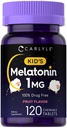 Carlyle Kids Melatonin 1 mg 120 厨师牌匾 水果火焰 蔬菜补充 QQ Non-GMO, Gluten Free Formula