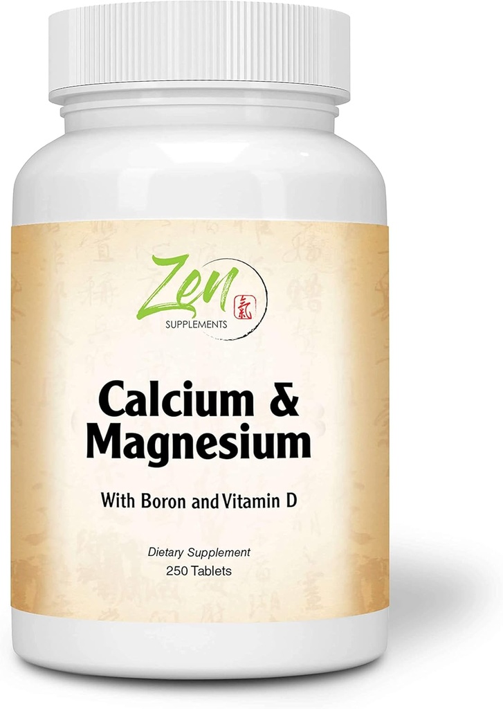 Zen 补充剂 - Hi Potency Calcium & Magnesium 配有 D3 & Boron 增强吸收,支持骨质健康与骨质密度250塔布