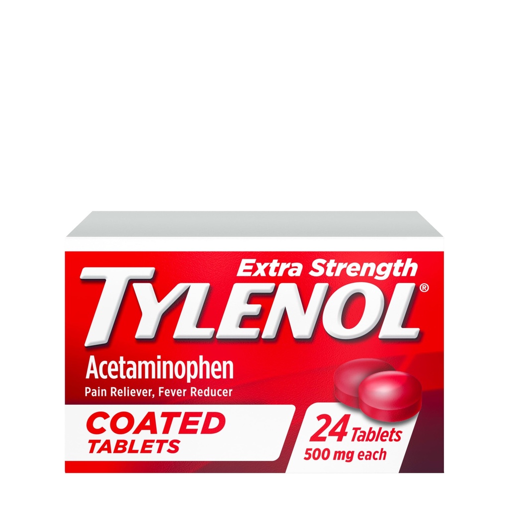 Tylenol Extra strong pain Reliefer & Fever Dreader, 圆芯片,500毫克乙酰氨基苯 头痛、牙痛和小关节炎的止痛药,24厘米