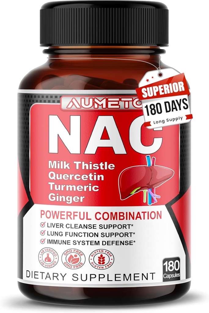 Nac 补充 N- Acetyl- L- Cysteine - 用 Milk Niltle + Quercetin 增强优化豁免,呼吸,利弗井 (180 Counter (Pack of 1))