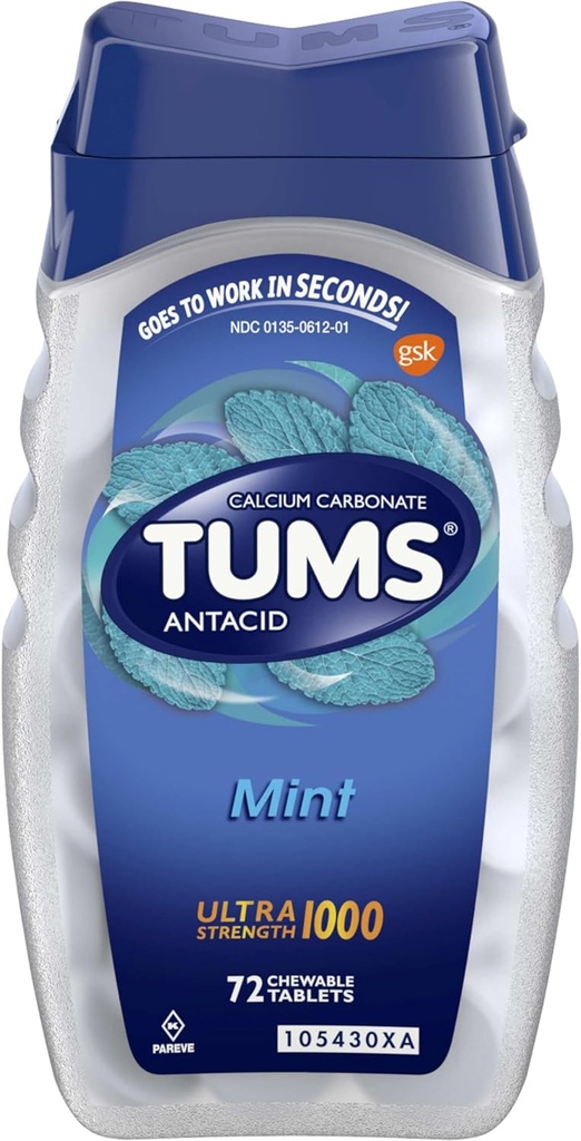 TUMS 超强乳酸石板,用于心脏烧伤救济,辣椒薄荷-72个计数
