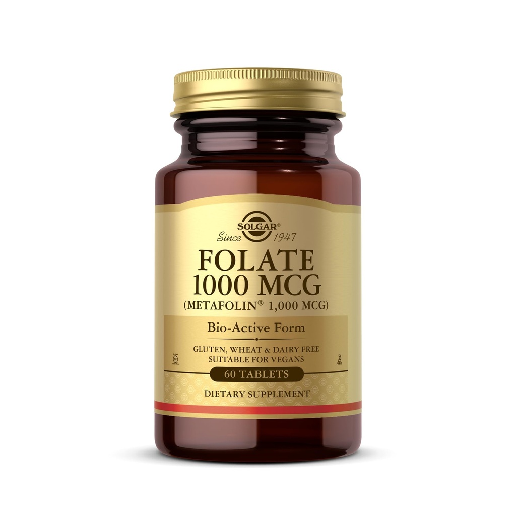 Solgar Folate 1000 mcg, 60 片 - 1000 mcg Bio-Active Metafolin - Vegan, Gluten Free, Dairy Free, Kosher - 60 services