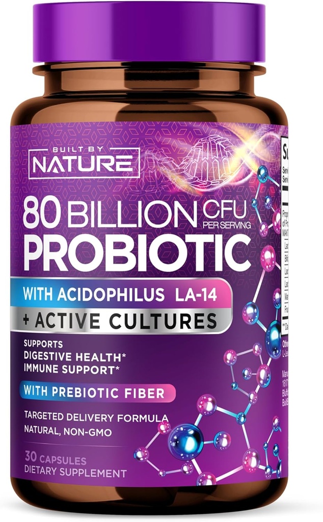 80亿 CMU Probiotic - 男女每日消化脂肪健康补充剂 - 乳酸op,Bifidobacterium & Prebiotics - 非GMO,Gluten & Dairy Free, Shelf-Stable - 30 Capsules