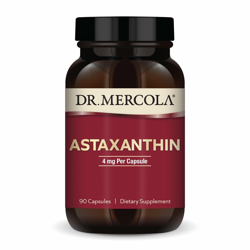 Mercola Organic Astaxanthin博士 - 4 mg Astaxanthin - 强抗氧化剂支持 - 有机微藻提取 - 非GMO,无糖和无豆 - 90 capsules (90 series)